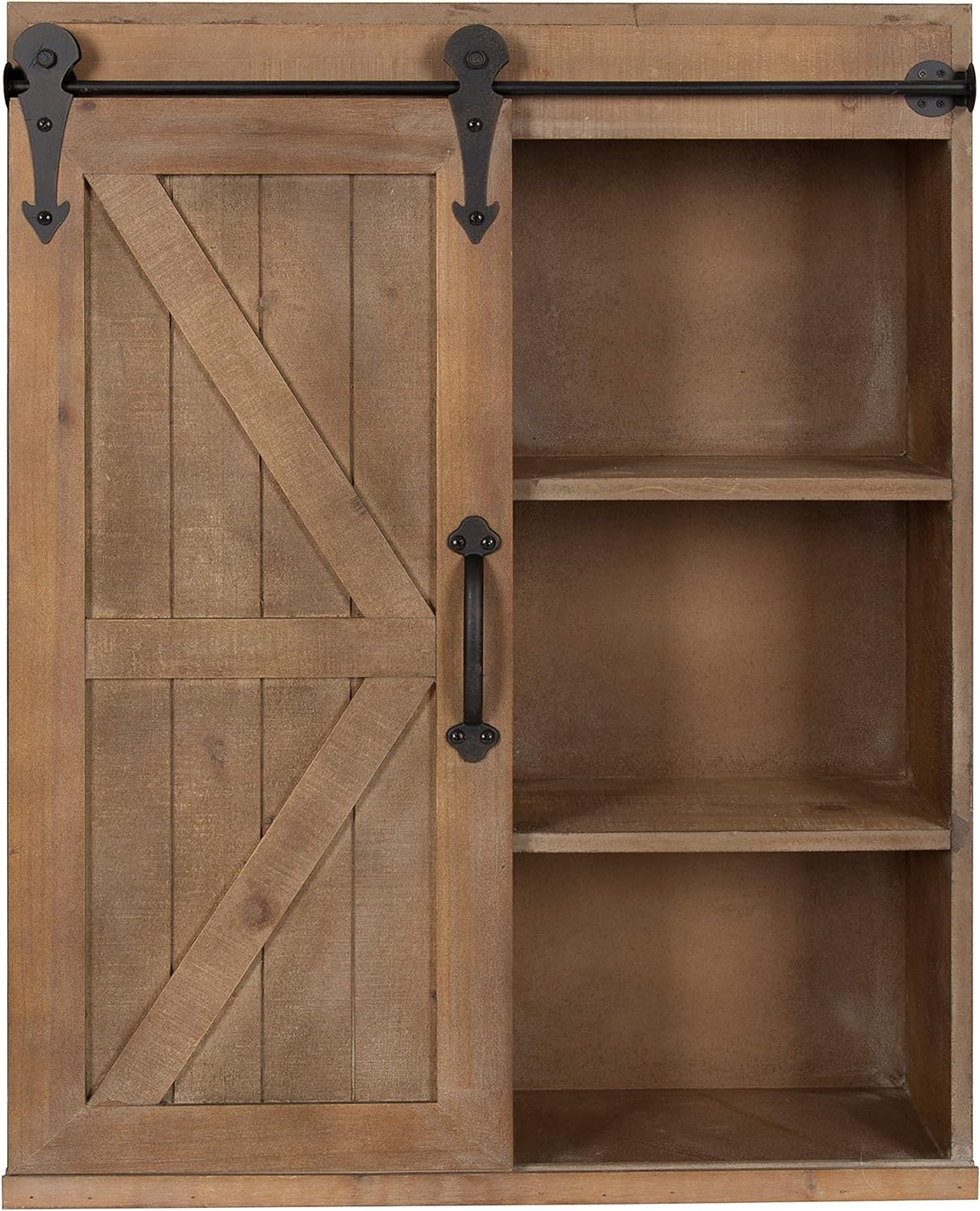 Rustic Brown Wood Wall Storage Cabinet with Sliding Barn Door Z258