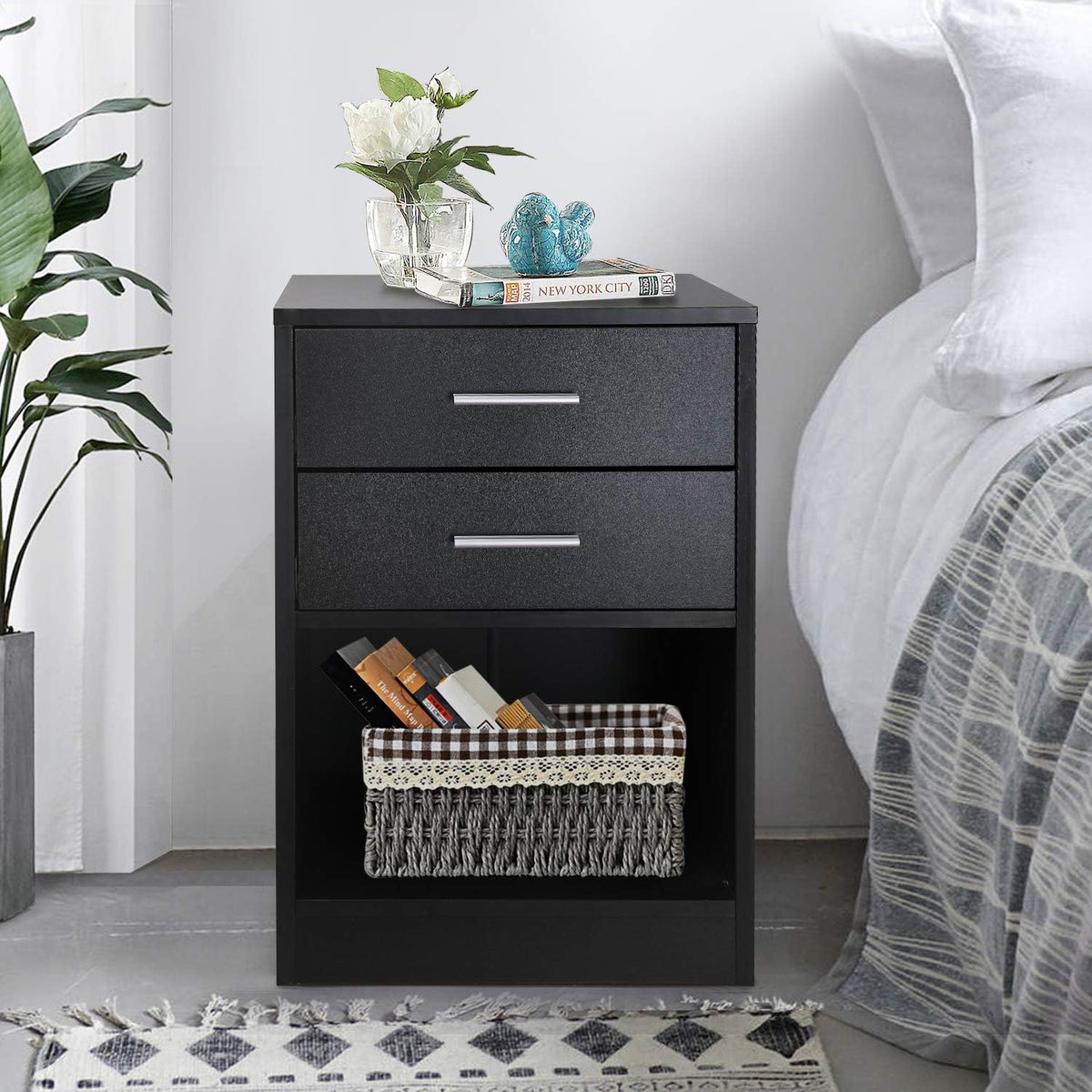 Black Nightstand with 1 Drawer and Shelf C80743