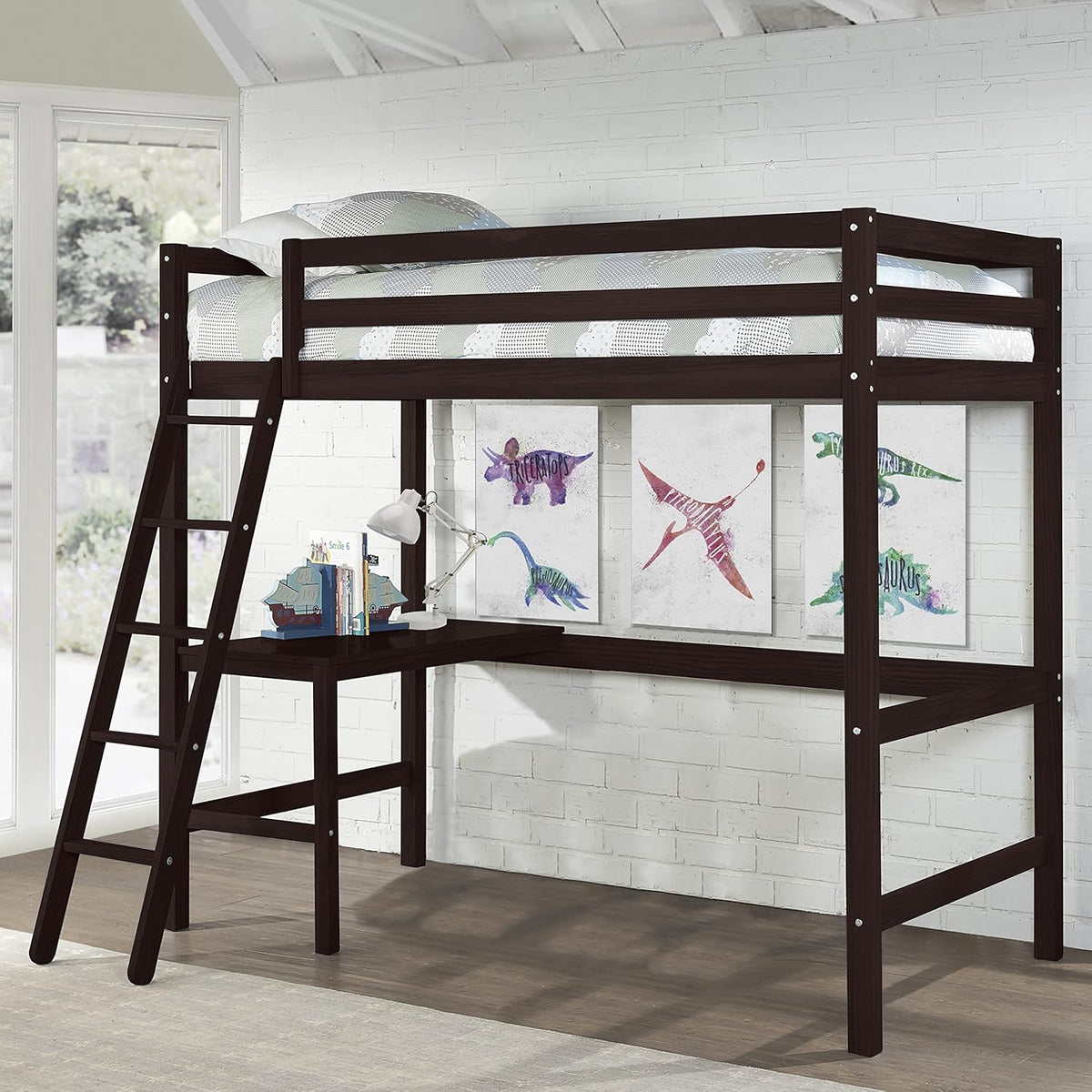 White Twin Loft Bed V5070