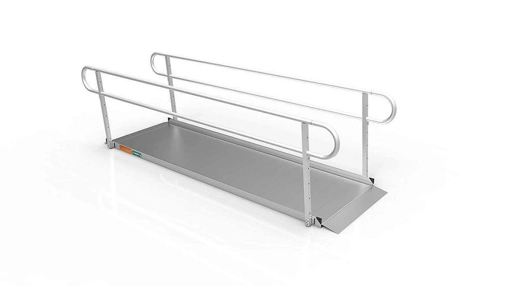 Portable Solid Surface Mobility Ramps with Two-Line Handrails - 3 Foot O701307