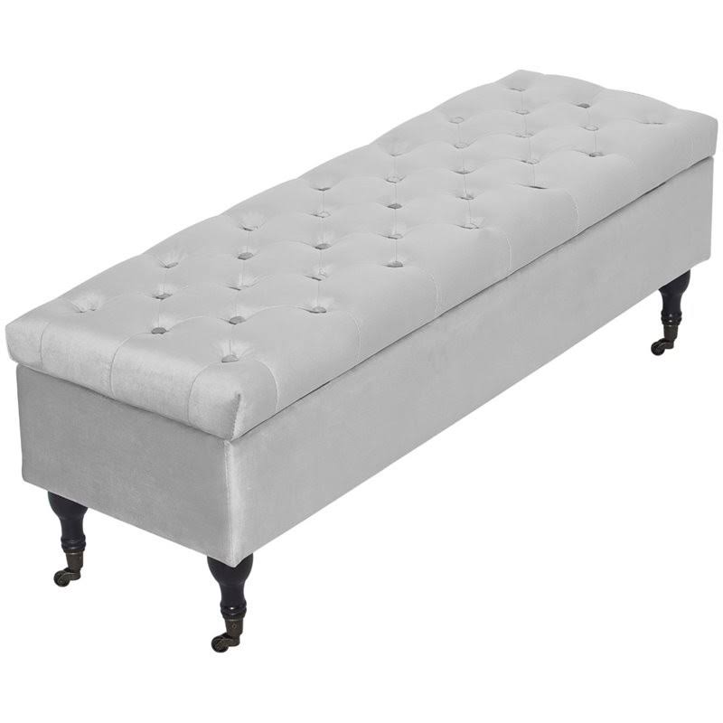 Tufted Storage Bench in French Pearl Gray Velvet K229