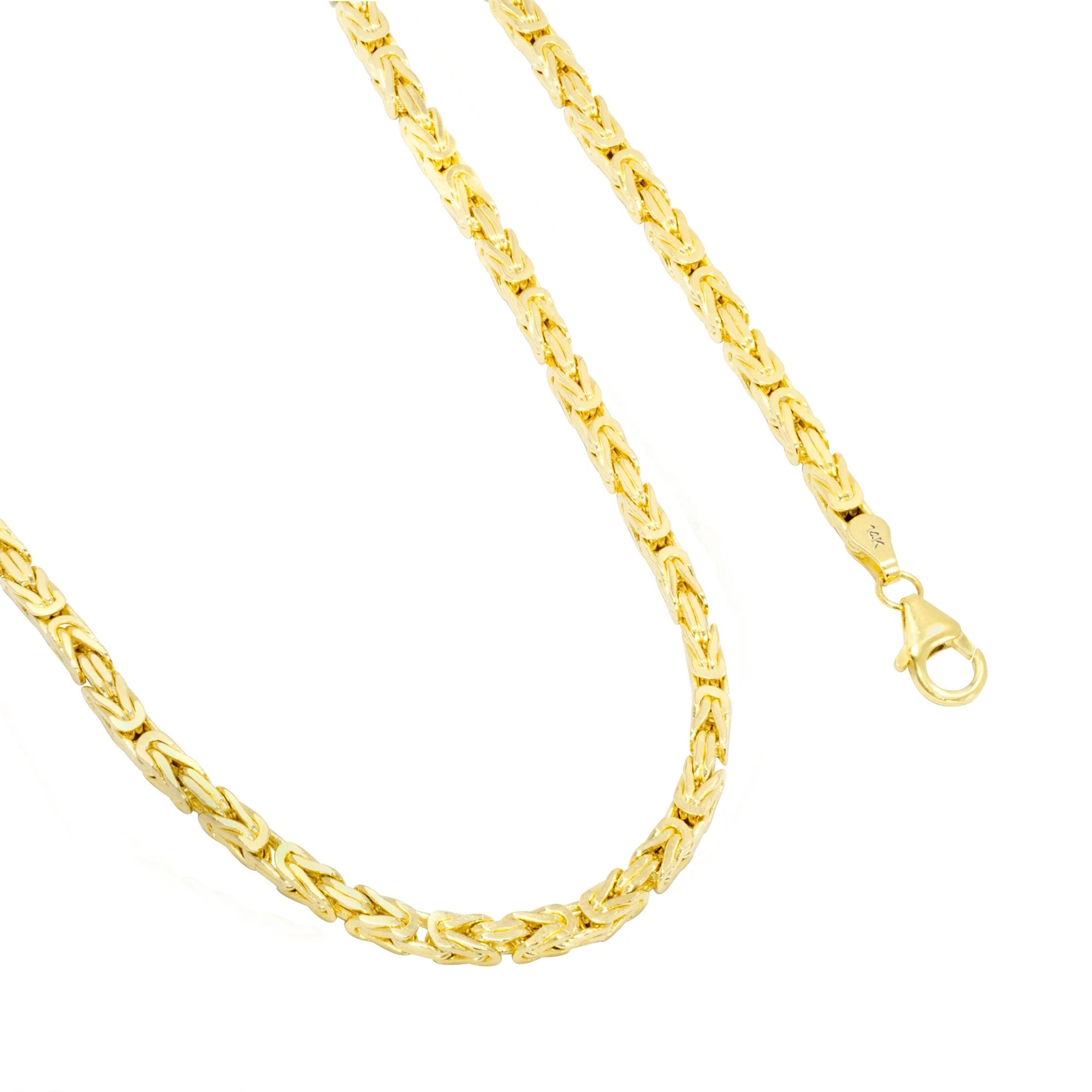 14K Yellow Gold Solid 3mm Byzantine Link Chain Pendant Necklace K2092