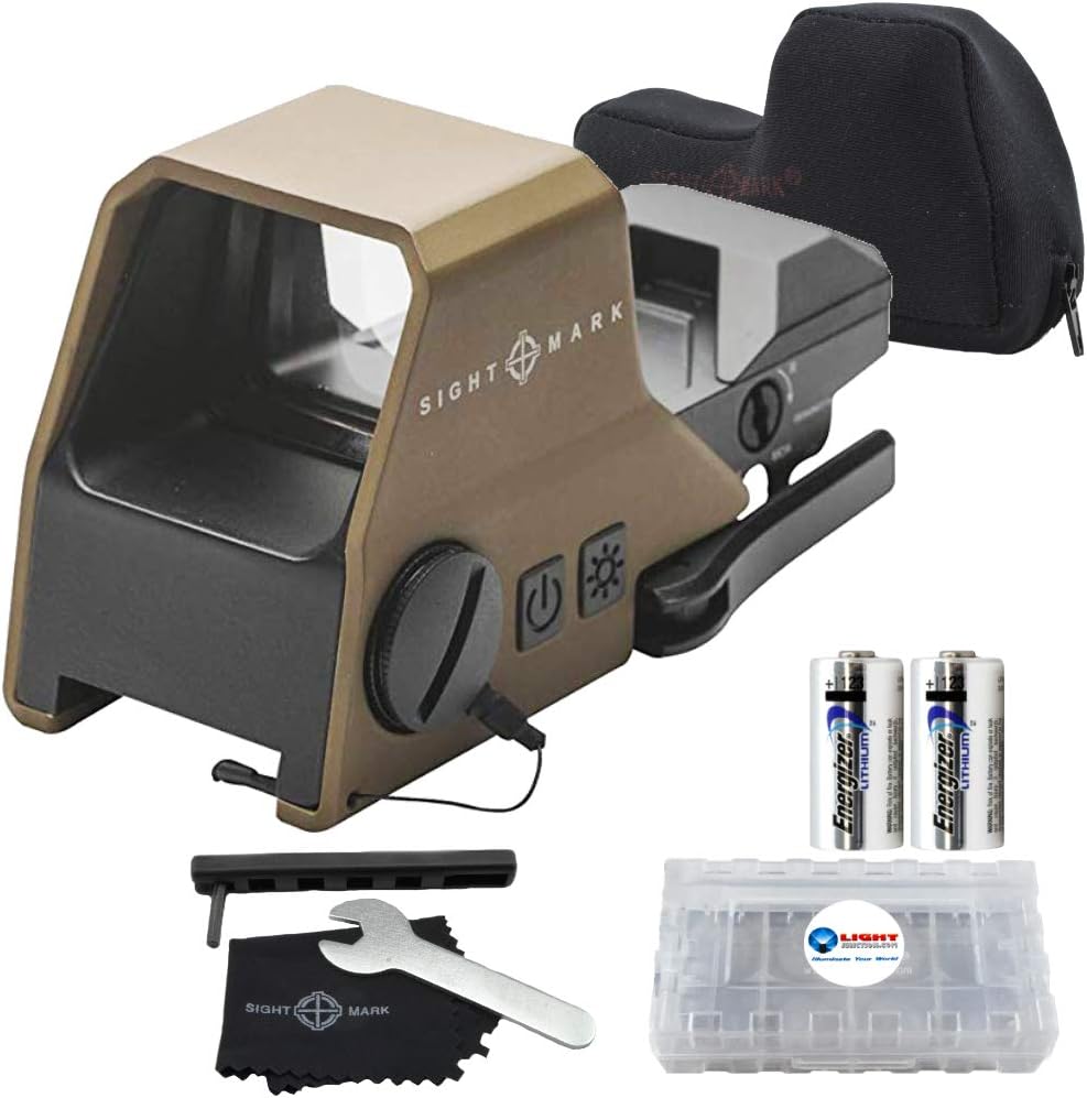 Red and Green Reticle Reflex Sight Bundle with 2 Extra CR123 Batteries and Battery Case P12015