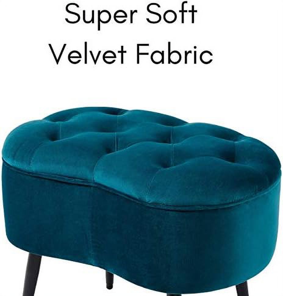 Teal Velvet Ottoman Foot Stool with Steel Legs F915