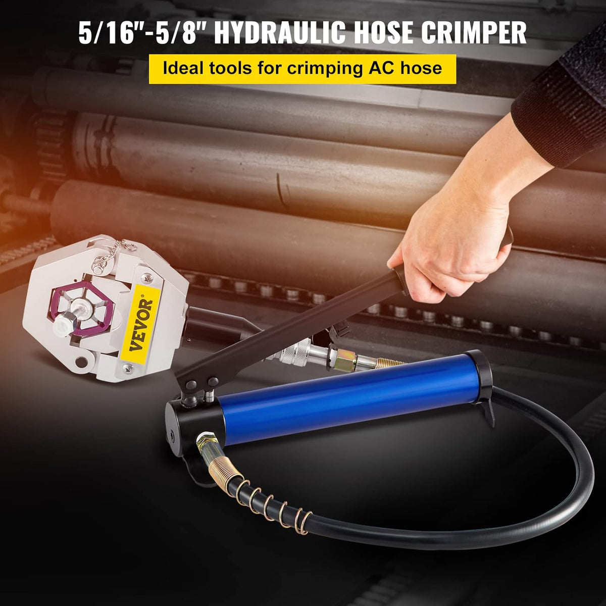 Manually Operated Hydraulic Hose Crimper Kit with 7 Dies H71425