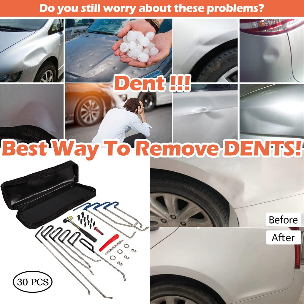 30Pcs Paintless Dent Repair Tools Kit Dent Removal Rods Set I181824