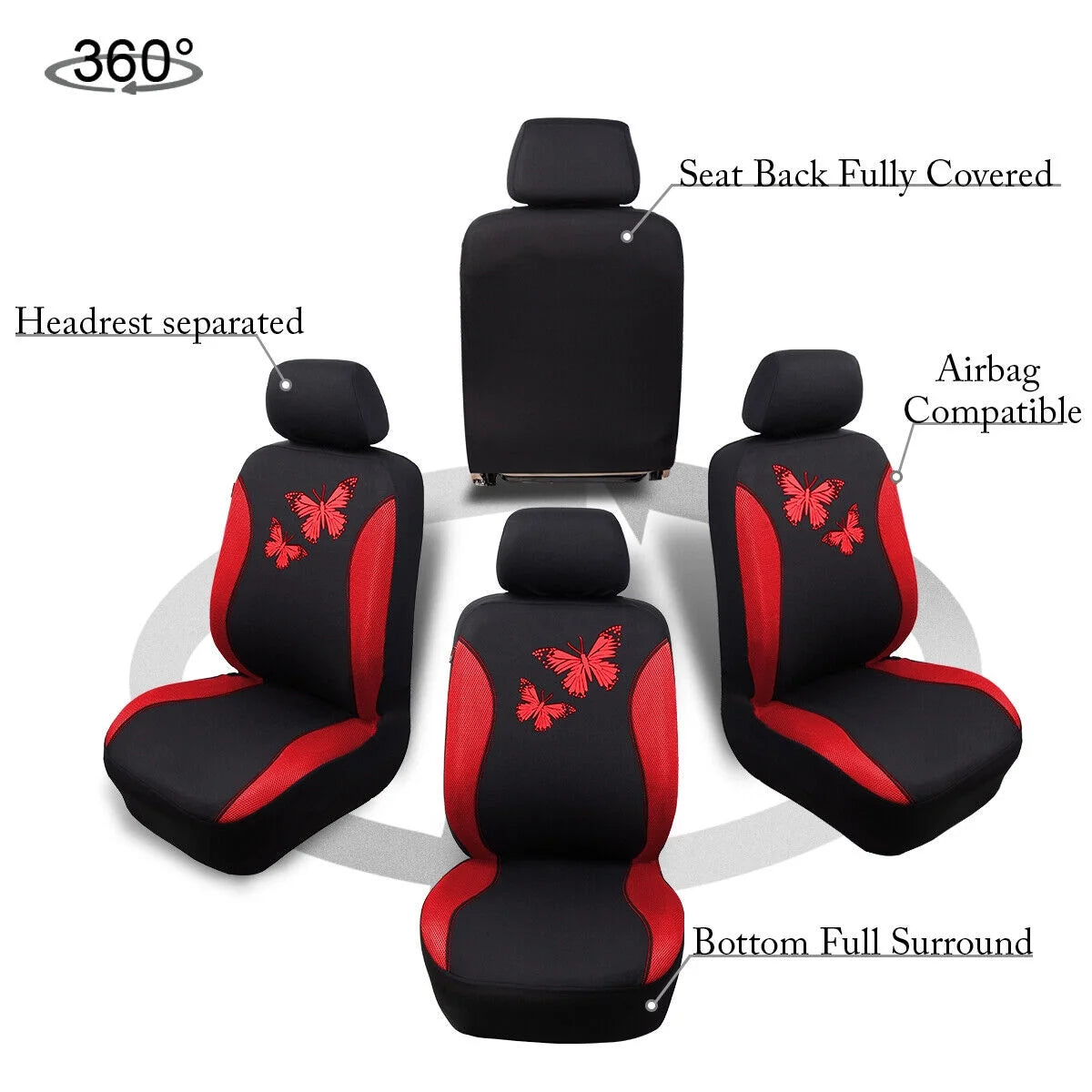 Butterfly Full Set Car Seat Cover Split Air Mesh J277254