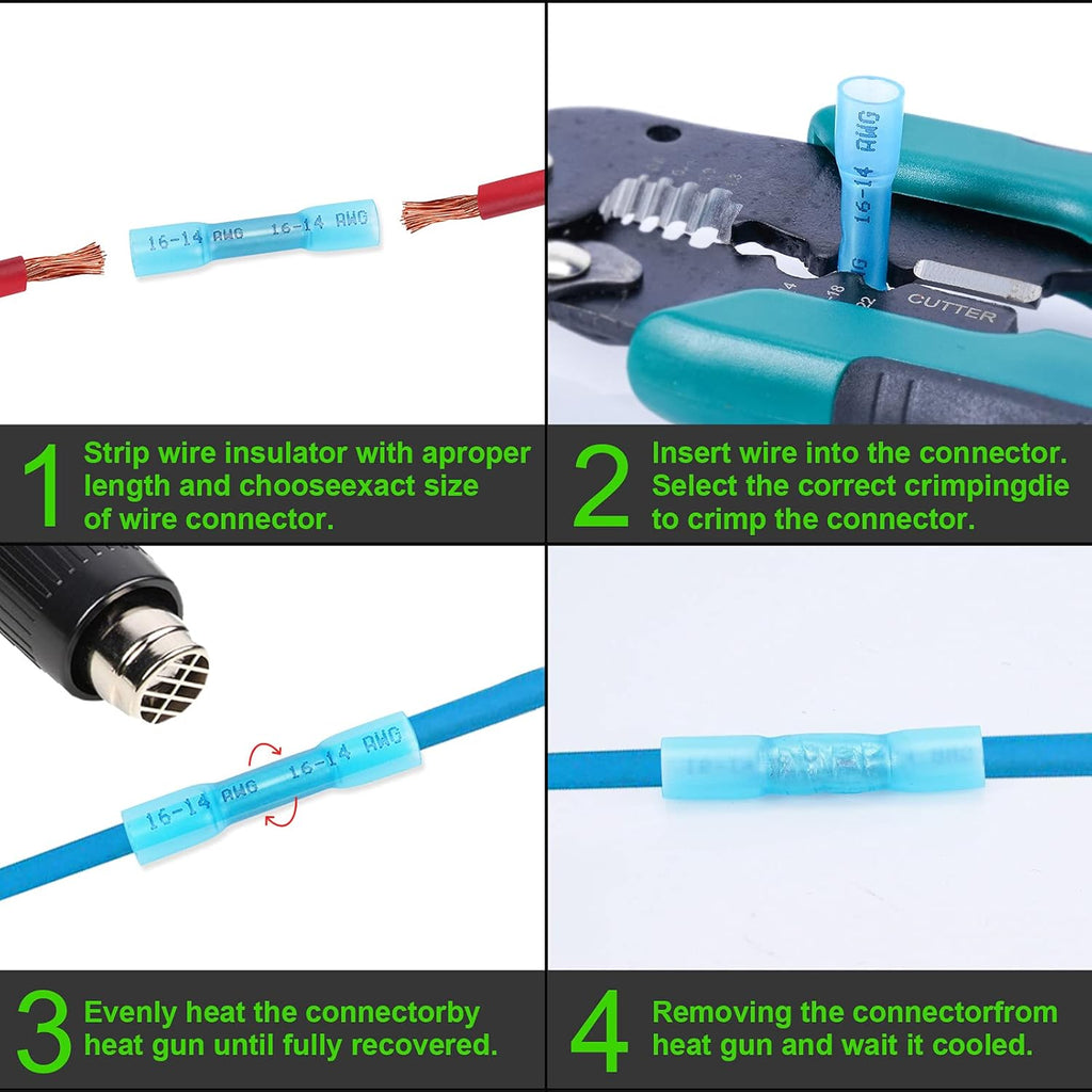 200PCS Heat Shrink Butt Connectors Kit with Crimper F295