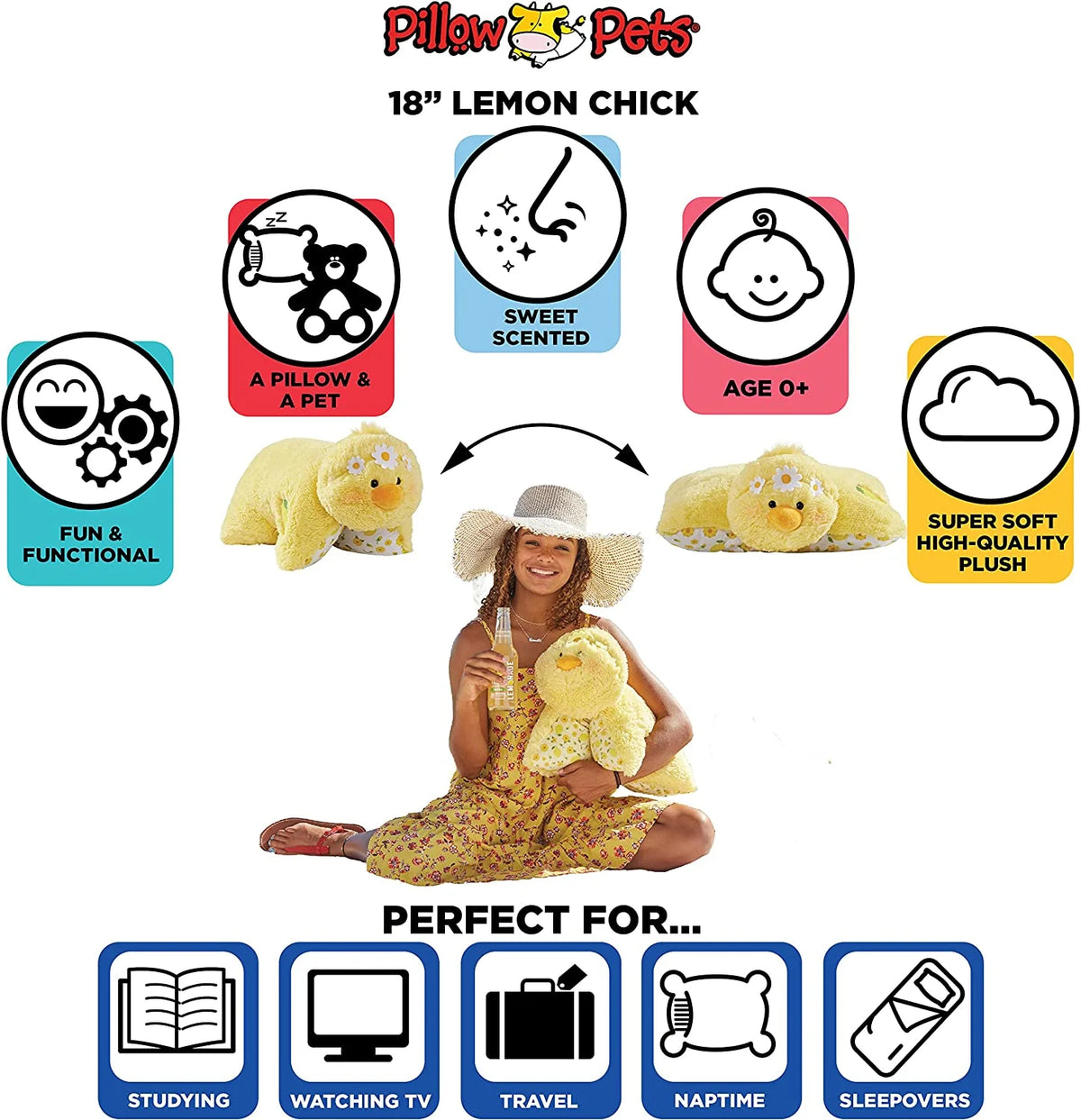 Lemon Chick Stuffed Animal Plush Toy Pillow, Yellow H677