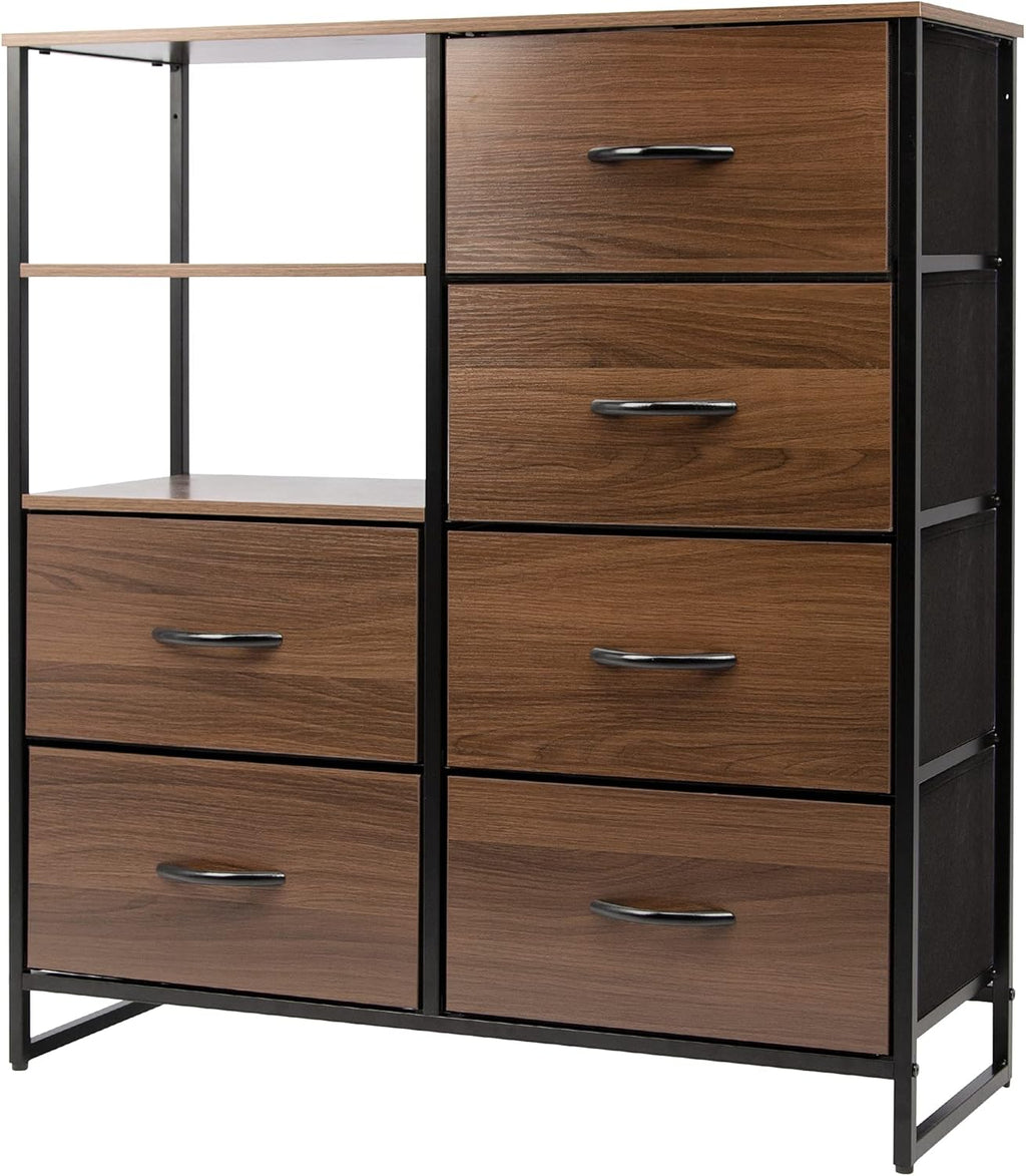 Gray 8 Drawer Vertical Dresser with Fabric Bins R601