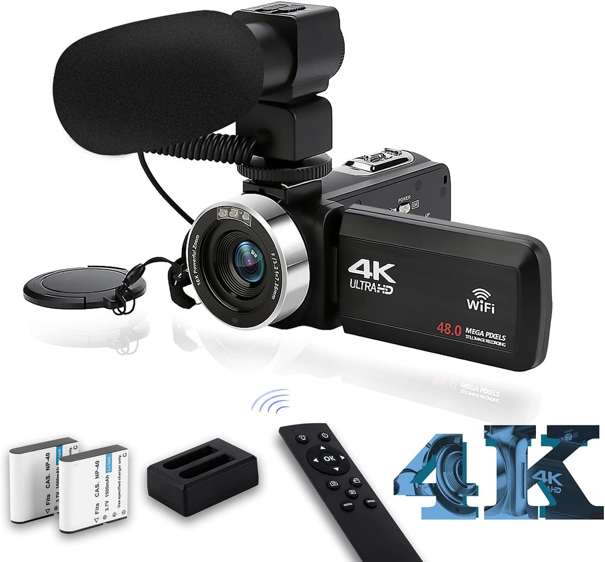 1080P 30FPS Digital Vlogging Camera with Microphone, 2 Batteries, Handheld Stabilizer I85597