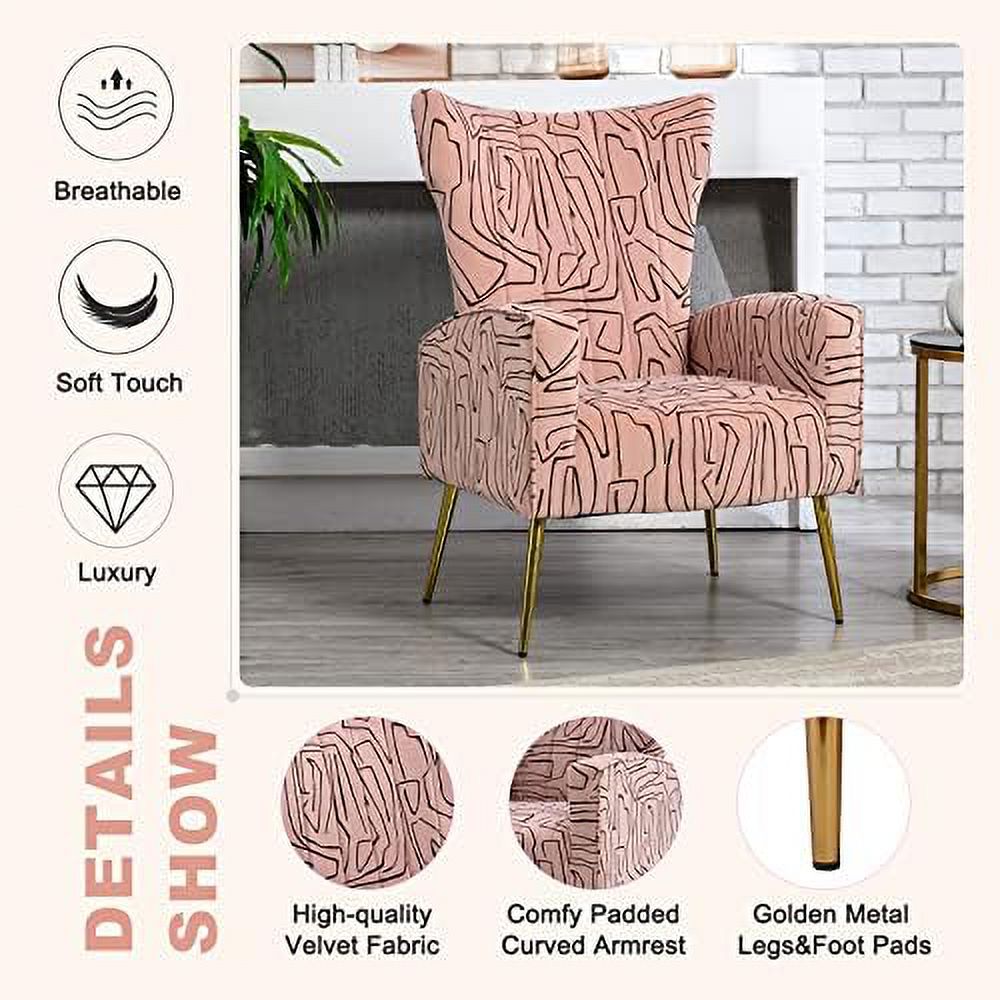 Navy Velvet Wingback Accent Chair with Metal Gold Legs Q248