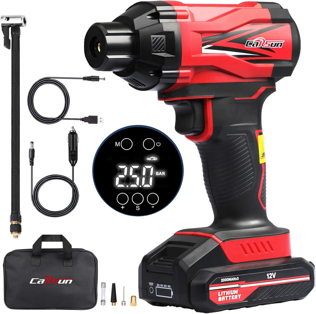 Cordless Tire Inflator Portable Air Compressor 12V Rechargeable Handheld Air Pump Digital Pressure Gauge Pack of 2 O740