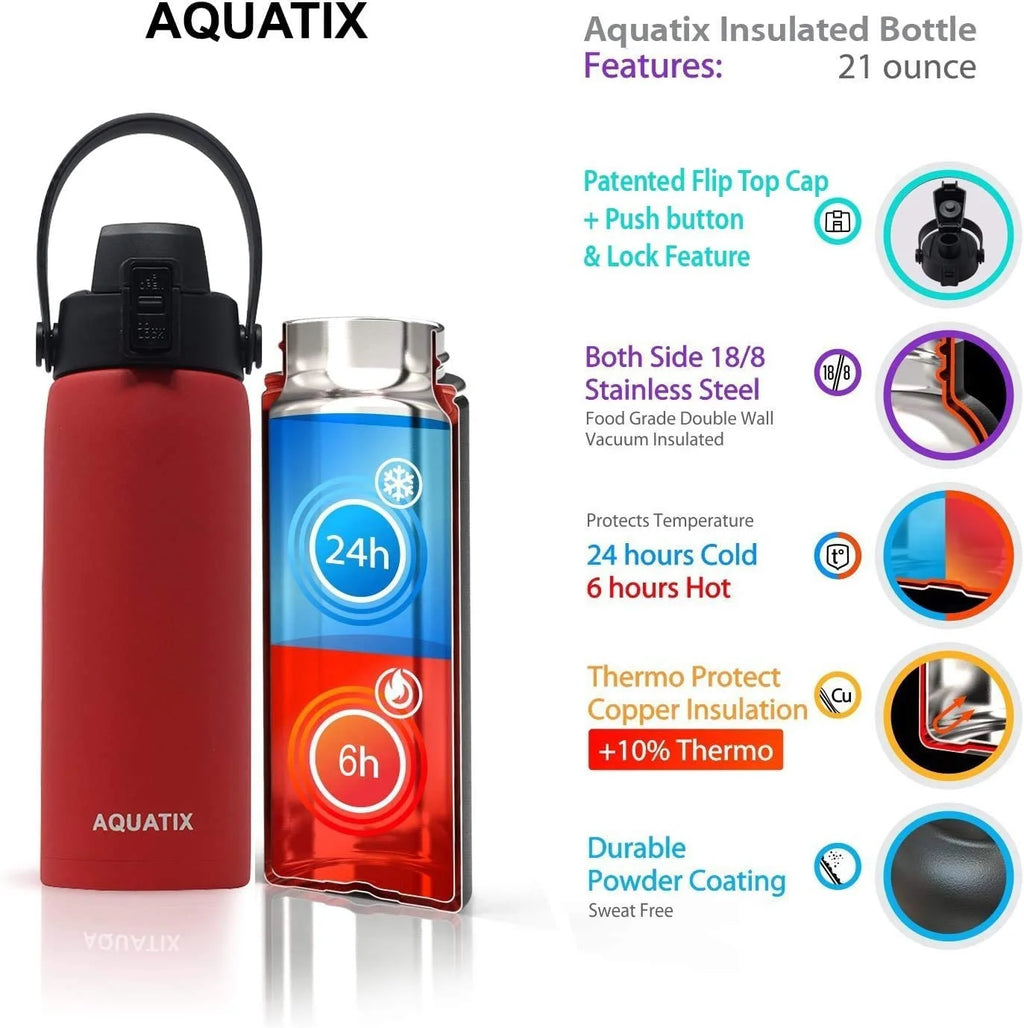 6-Pack Red 21 Ounce Stainless Steel Double Wall Insulated Sports Water Bottle X98761
