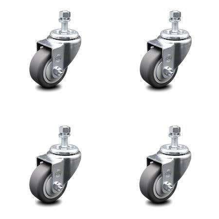 3 inch Thermoplastic Rubber Wheel Swivel Threaded Stem Caster Set 2 Brake K29100