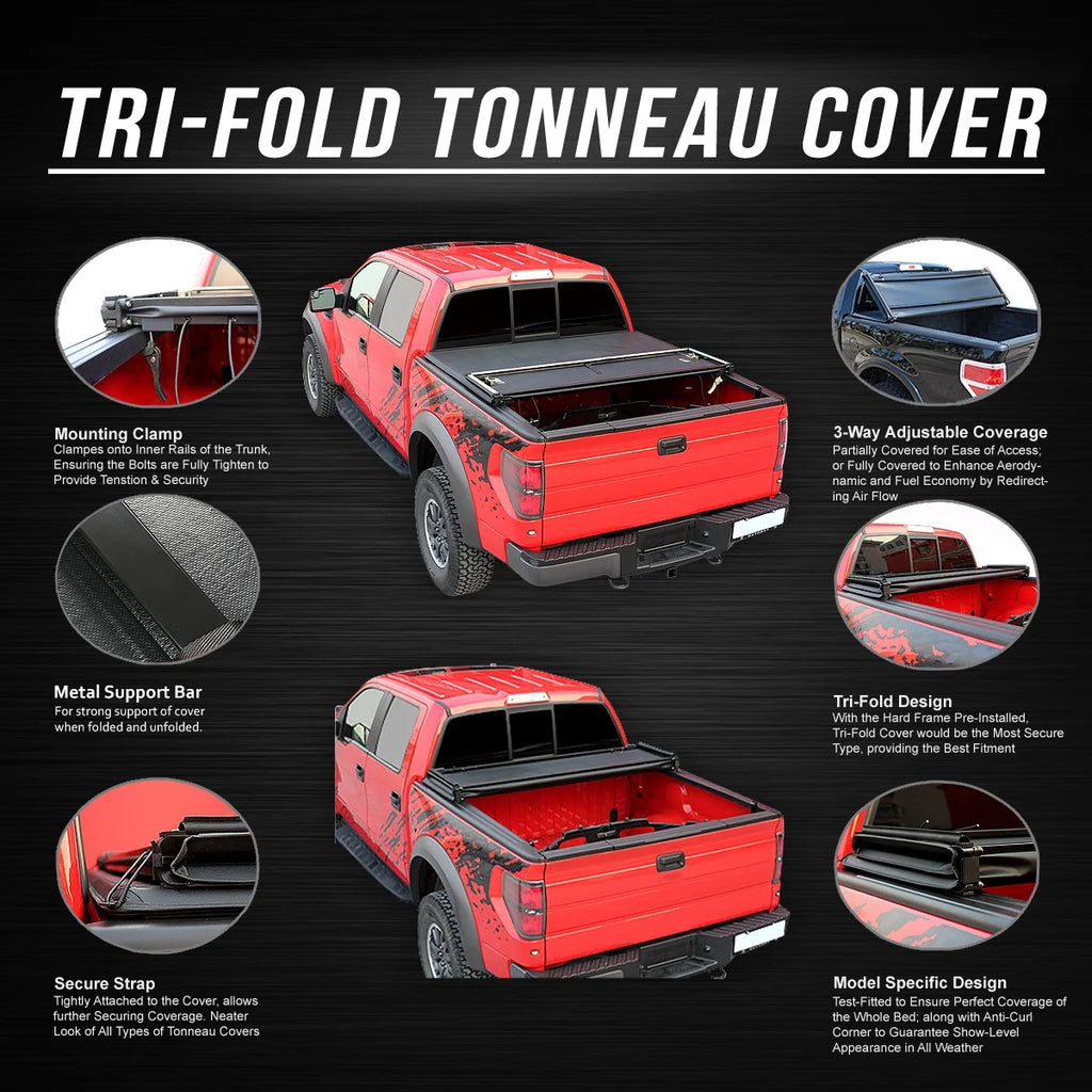 Adjustable Tri-Fold Soft Top Tonneau Cover A872