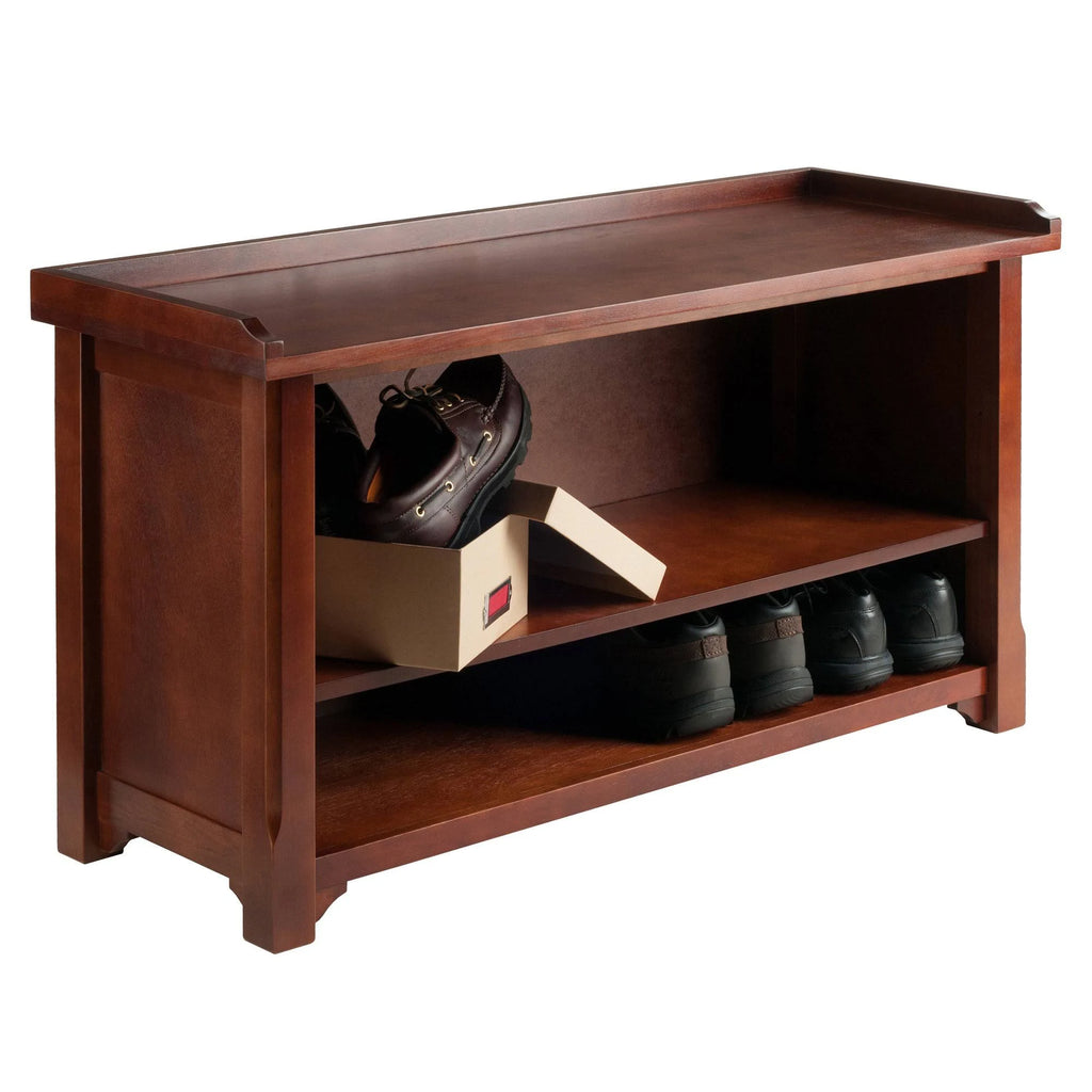 Antique Walnut Wood Bench With Storage Shelf B714851