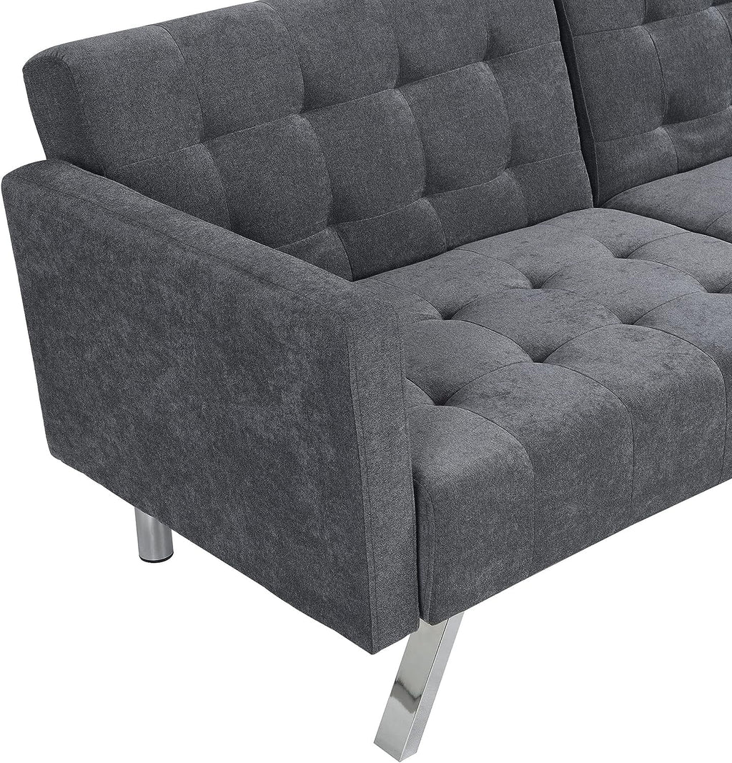 75" Convertible Folding Futon Sofa Bed with Armrest and Chrome Legs L828