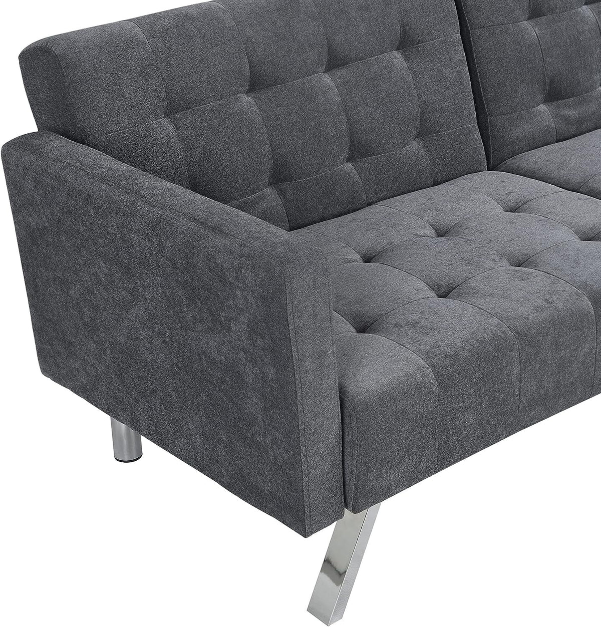 75" Convertible Folding Futon Sofa Bed with Armrest and Chrome Legs L828