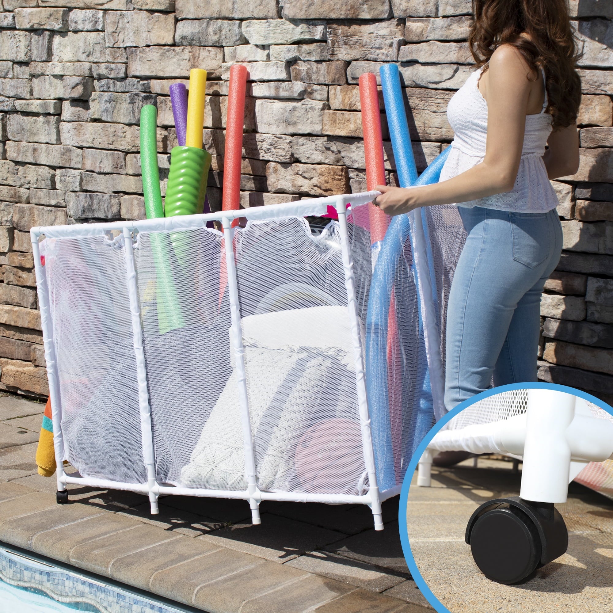 Extra-Large White Mesh Rolling Storage Organizer Bin L964