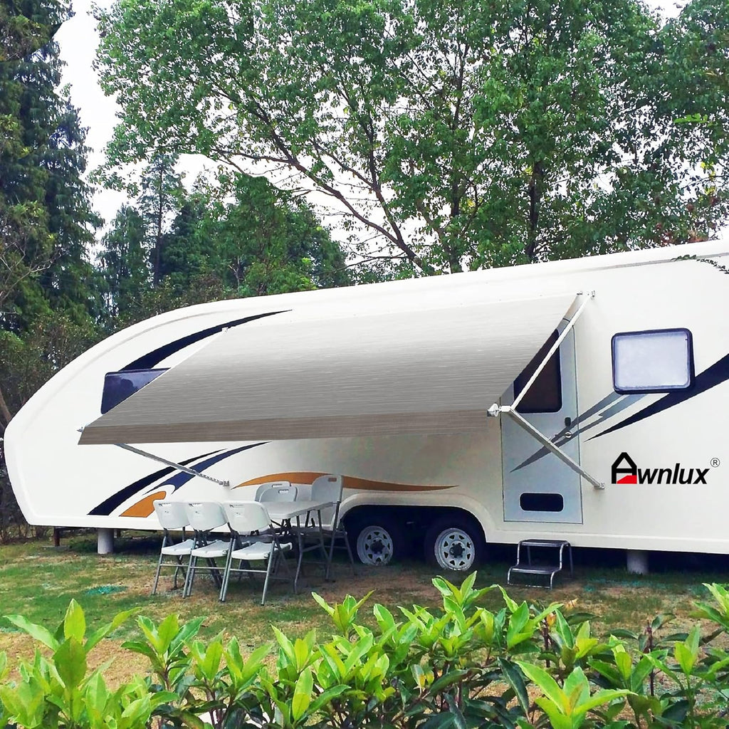 Blue Ombre White 12' Vinyl RV Awning Fabric Replacement with Press Plate & Pull Strap I71435