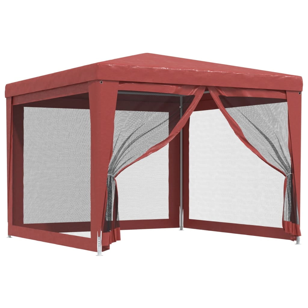 Party Tent with 4 Mesh Sidewalls Red 9.8'x9.8' HDPE T239