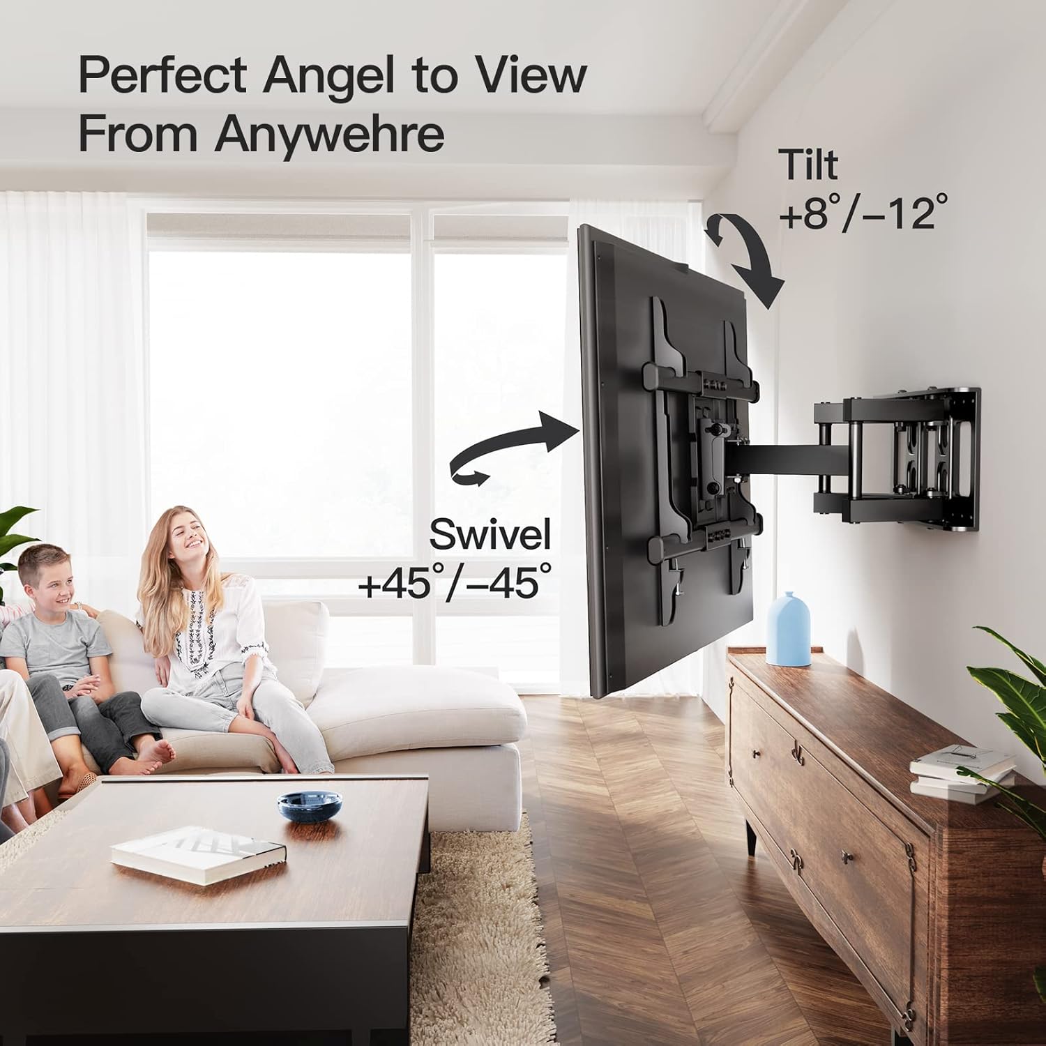 TV Wall Mount Full Motion for 37-75 Inch LED LCD OLED Flat Curved Screen, Articulating Arms Swivel Tilt Leveling, Holds up to 132lbs, VESA 600x400mm, Pack of 2 K67572