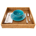 Rattan Square Serving Tray with Cutout Handles, 16x16x3, Brown K23406