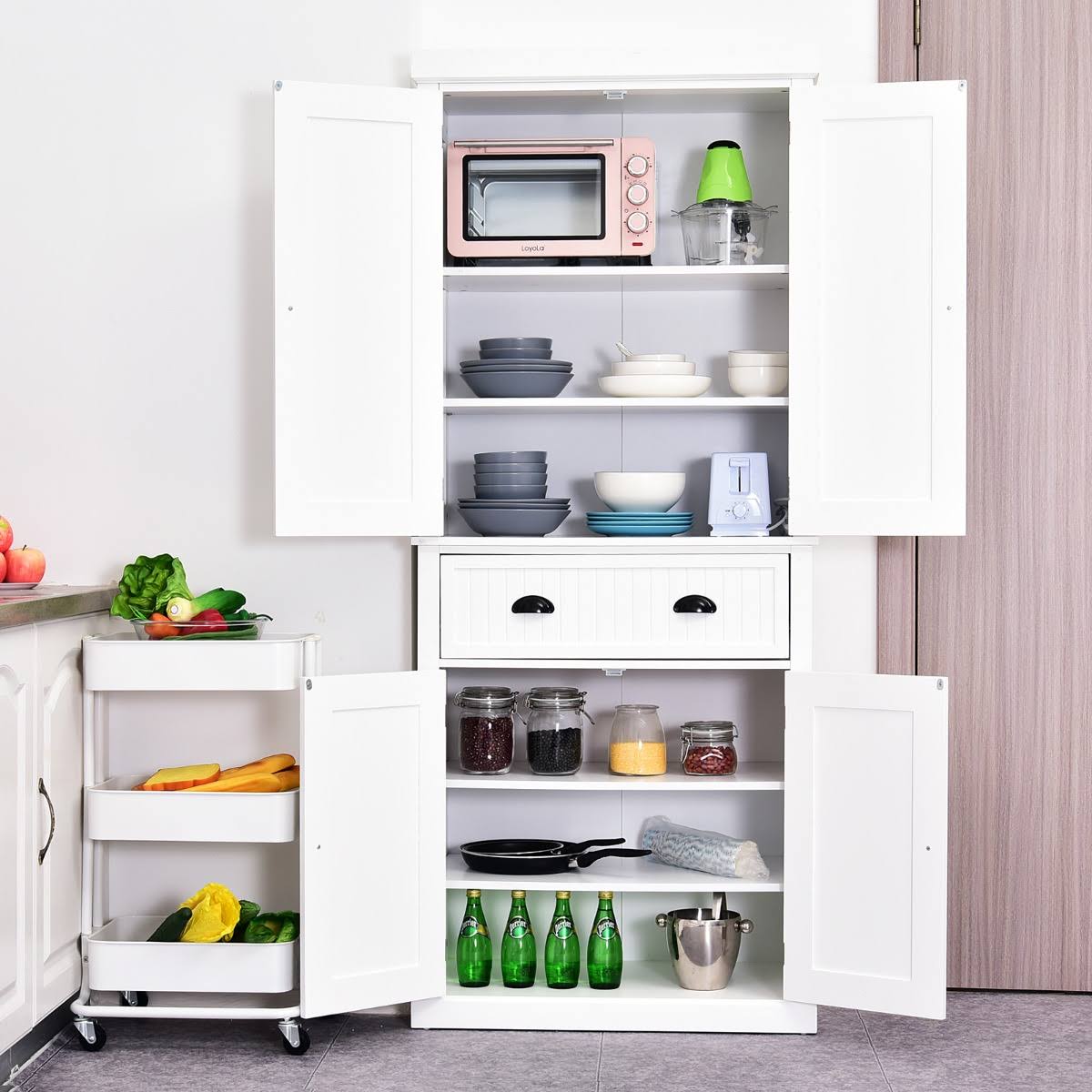 White Tall Kitchen Pantry Cabinet W11375