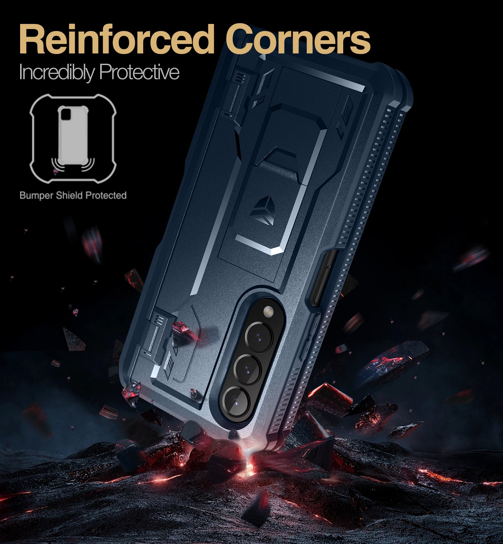 Navy Blue Full Body Shockproof Rugged Case with Built-in Screen Protector & Kickstand & S Pen Slot P911