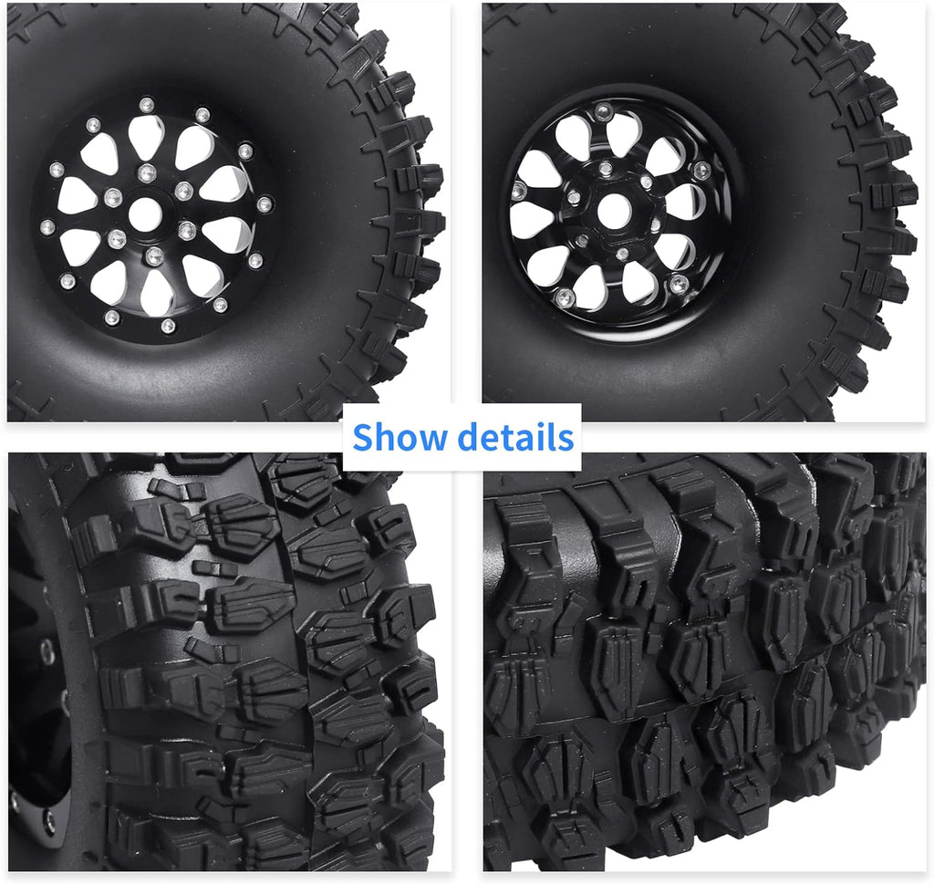 1.9 Beadlock Wheels and Tires for 1/10 RC Crawler, Soft Rubber with Foam Inserts, Set of 4 S581309