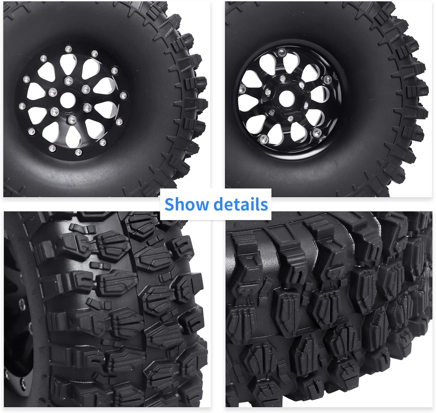 1.9 Beadlock Wheels and Tires for 1/10 RC Crawler, Soft Rubber with Foam Inserts, Set of 4 S581309