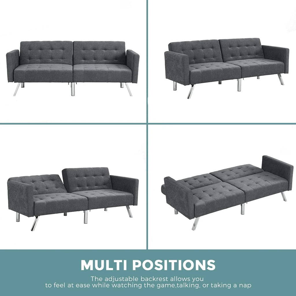 75" Convertible Folding Futon Sofa Bed with Armrest and Chrome Legs L828