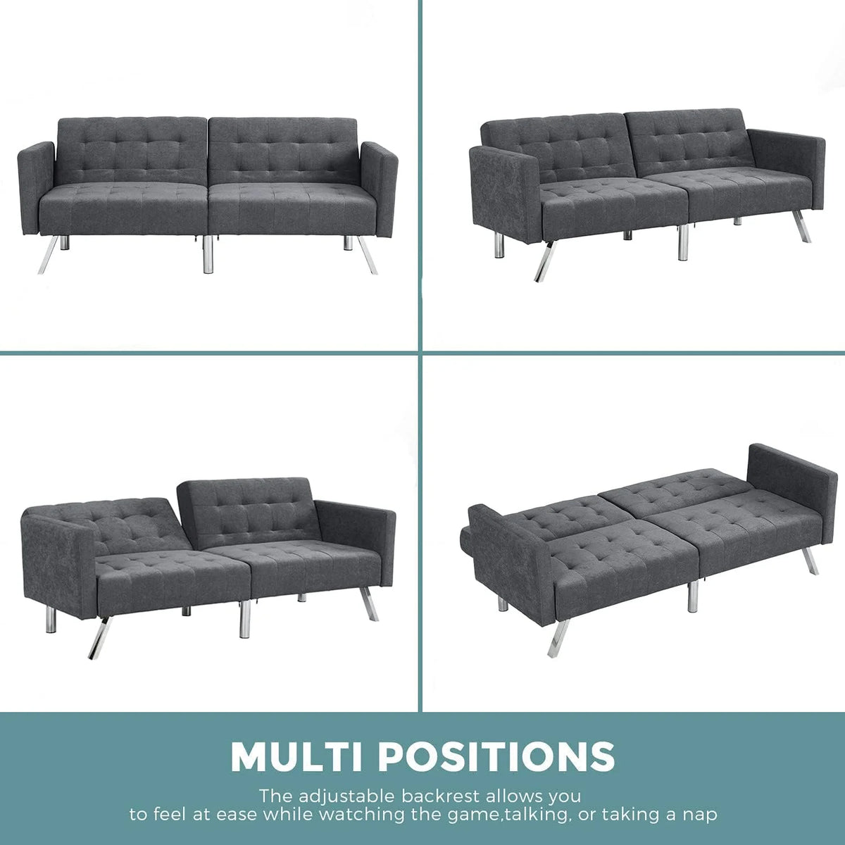 75" Convertible Folding Futon Sofa Bed with Armrest and Chrome Legs L828