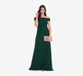 Off The Shoulder Sequin Beaded Gown, Dusty Emerald, Size 0 B194
