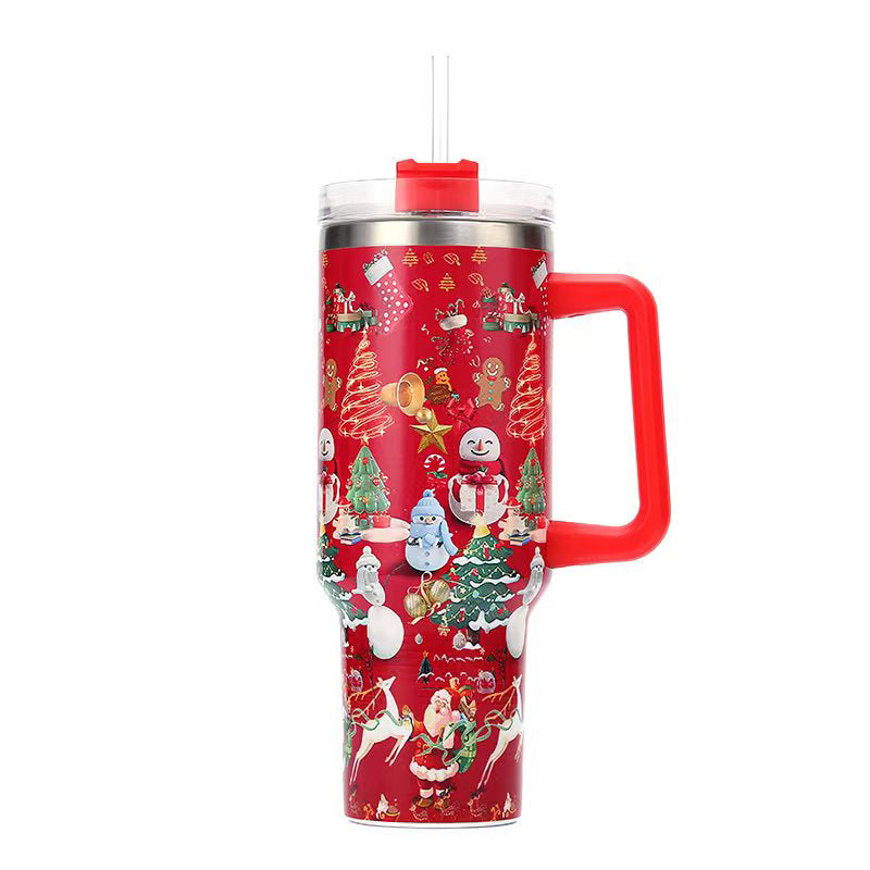 40oz Stainless Steel Water Cup with Handle and Straw Lid Y44894