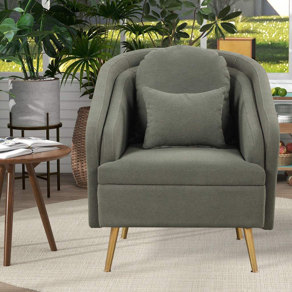 Seaweed Green Upholstered Accent Chair with Lumbar Pillow and Metal Legs Y834