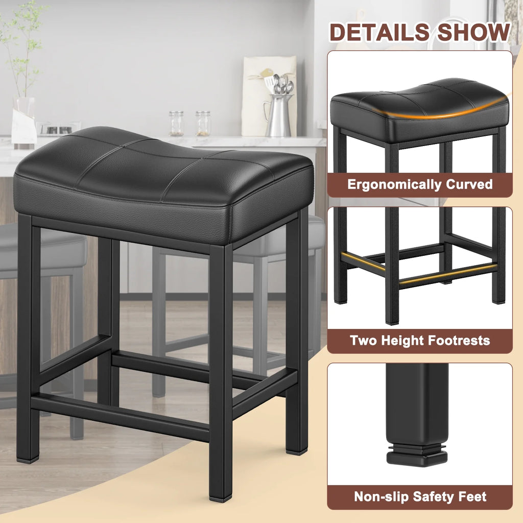 Black PU Leather Counter Bar Stools Set of 2 with Metal Base T754035