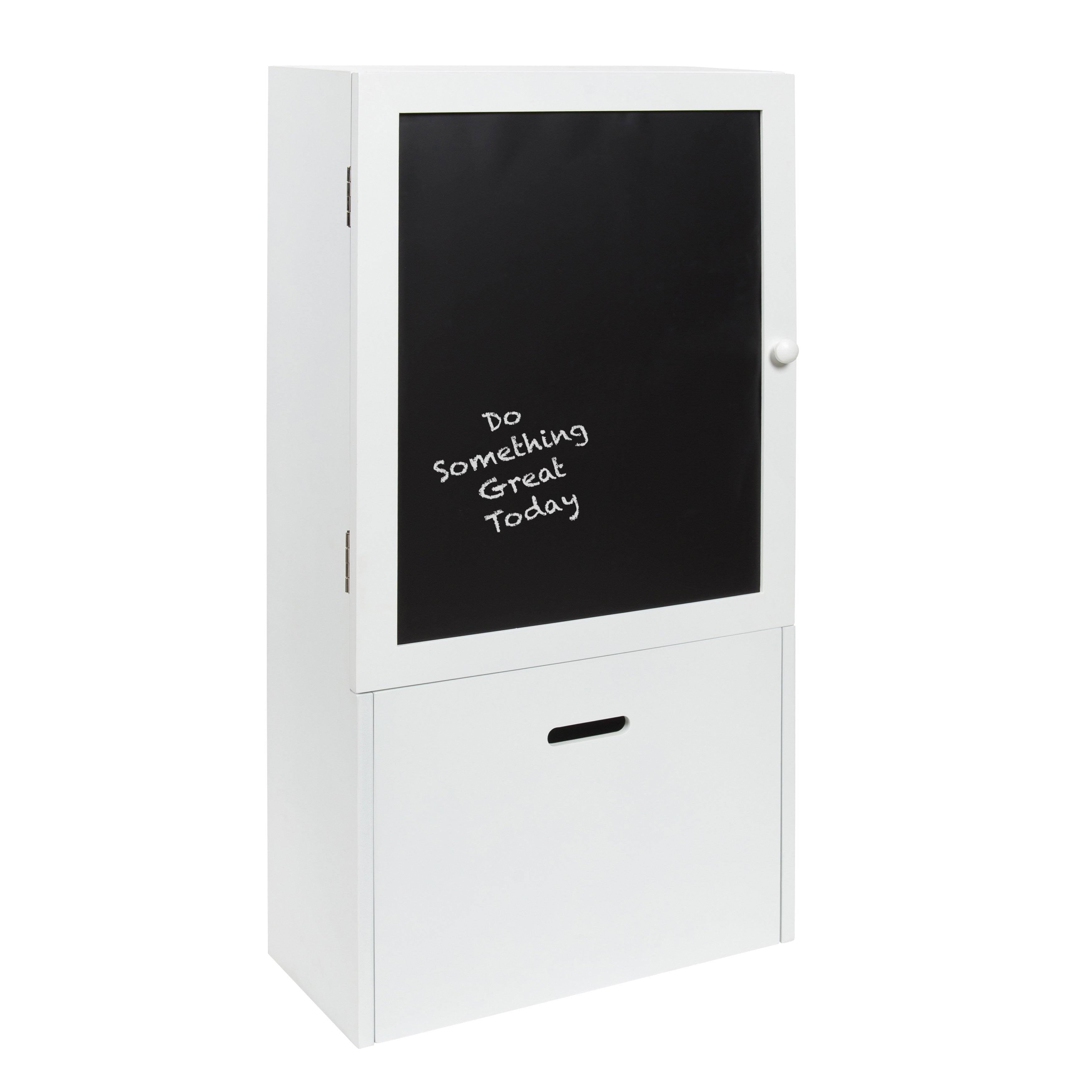Black Wall Storage Cabinet with Magnetic Chalkboard Front and Pull-Out Drawer F8380