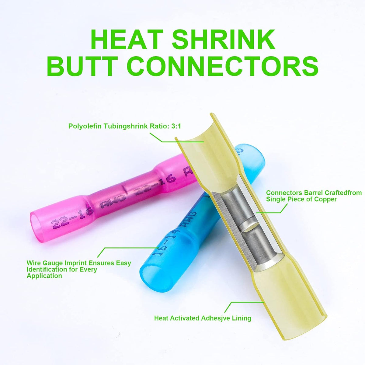200PCS Heat Shrink Butt Connectors Kit with Crimper F295