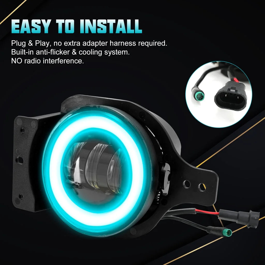 Black 9" RGBW Halo LED Headlights and 4" RGBW LED Fog Lights I5551