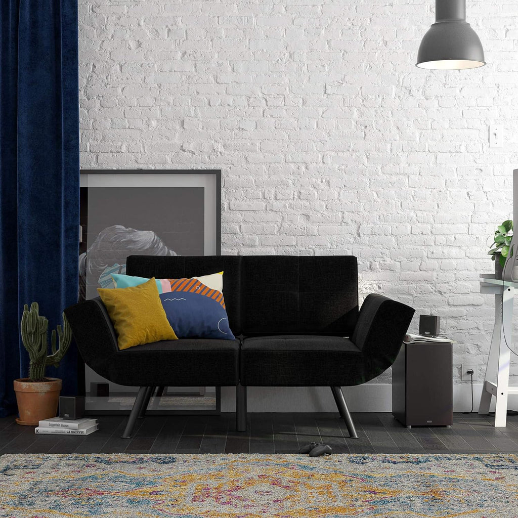 Black Linen Upholstered Tufted Loveseat Futon W60398