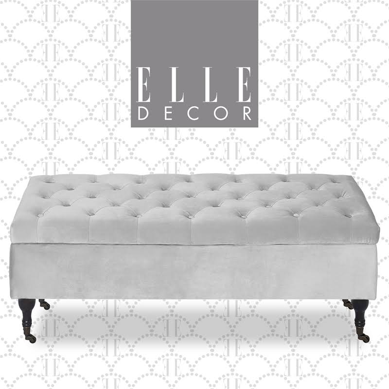 Tufted Storage Bench in French Pearl Gray Velvet K229