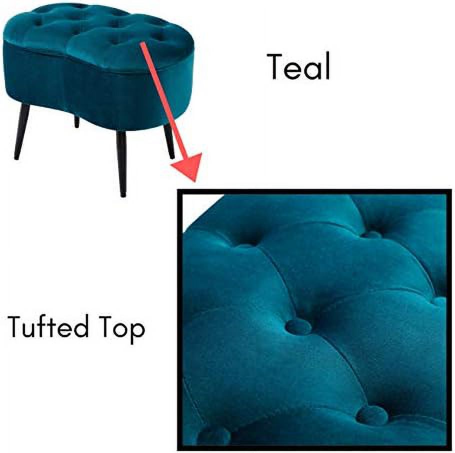 Teal Velvet Ottoman Foot Stool with Steel Legs F915