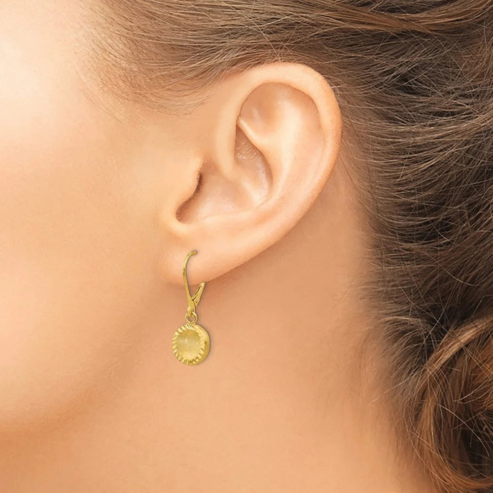 14k Brushed and Polished Diamond-cut Circle Leverback Earrings C745