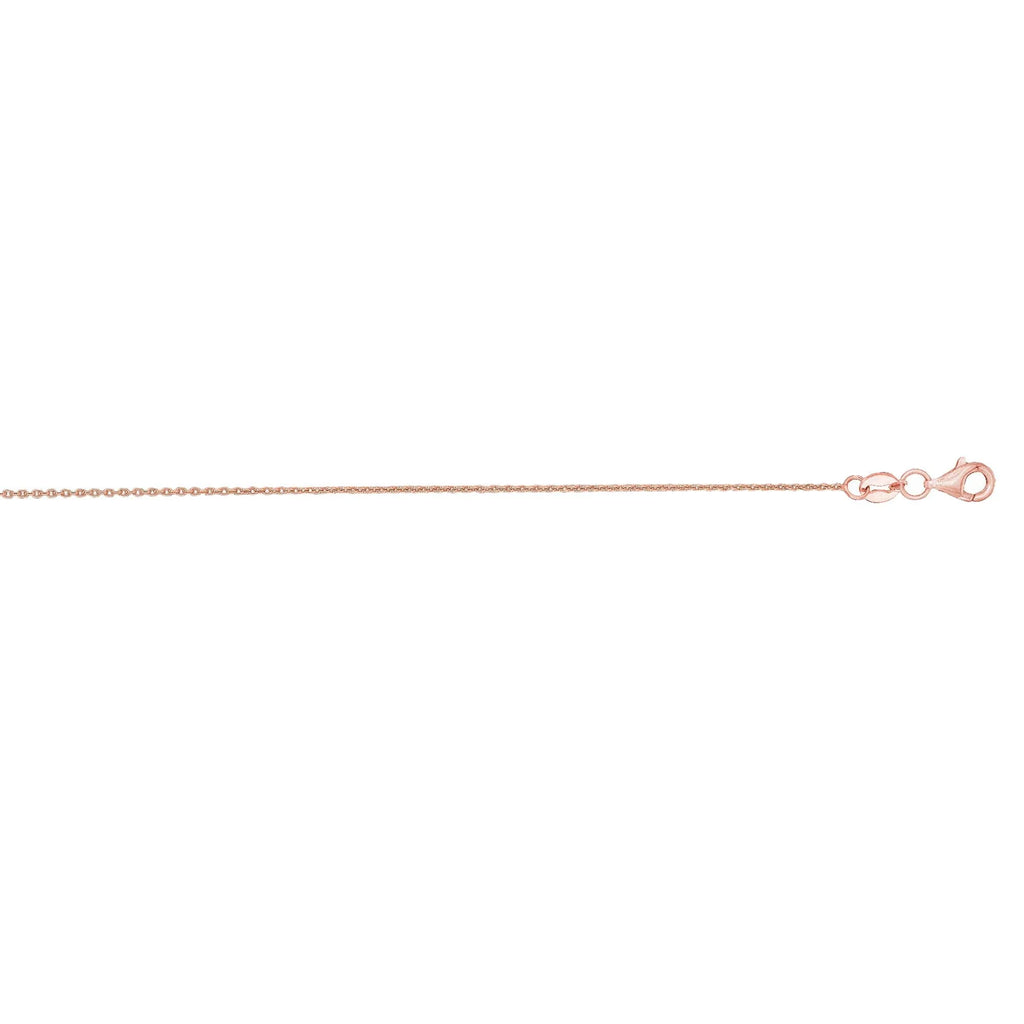 14k Rose Gold 0.6mm Shiny Round Cable Chain Necklace, 18 Inches W43579