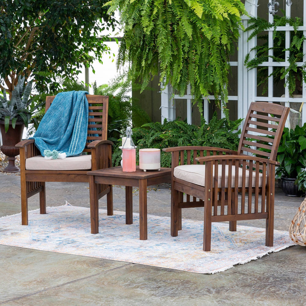 3PC Acacia Wood Patio Chairs and Side Table Espresso Brown G887516