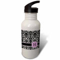 Pink Black and White Damask Pattern 21 oz Sports Water Bottle T8798