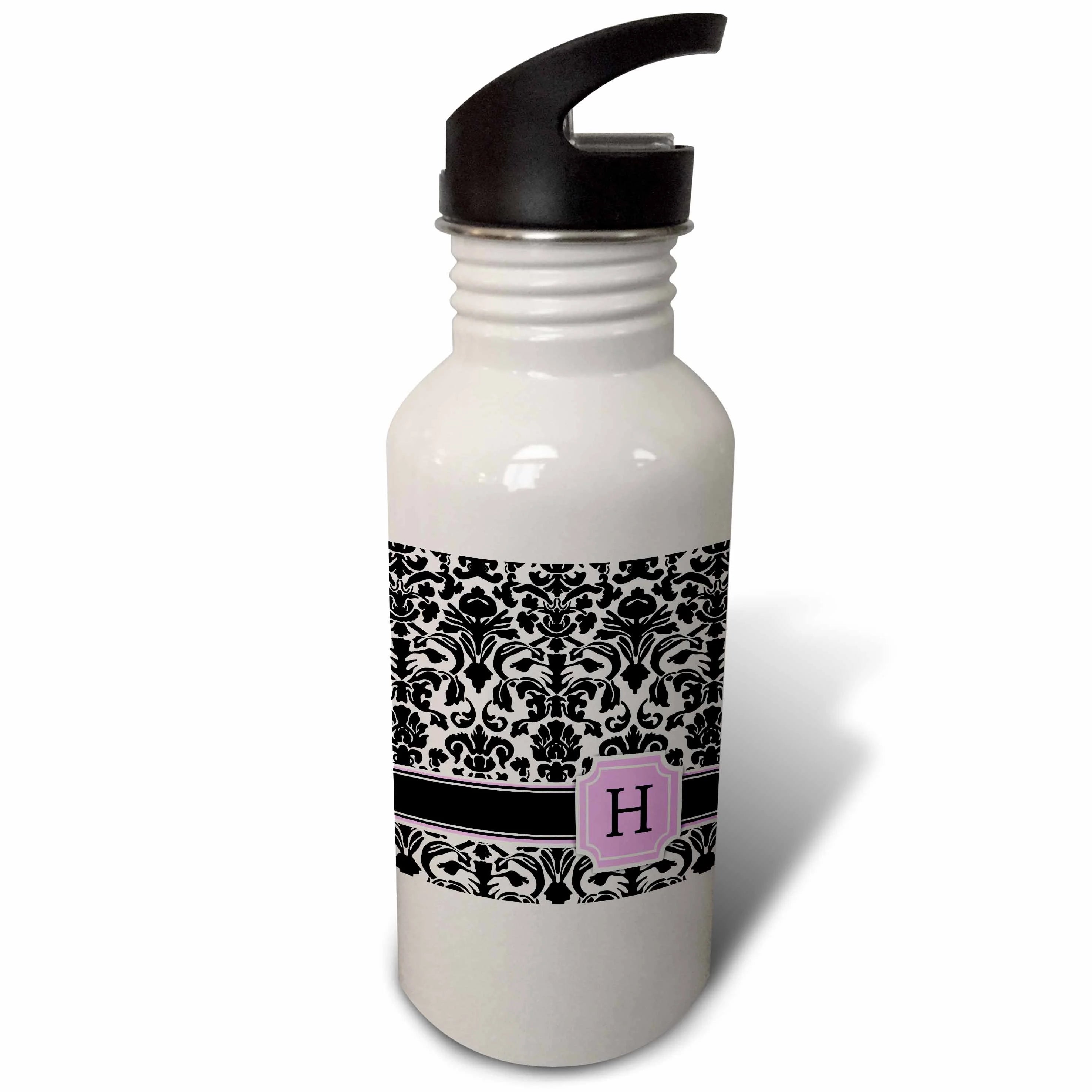 Pink Black and White Damask Pattern 21 oz Sports Water Bottle T8798