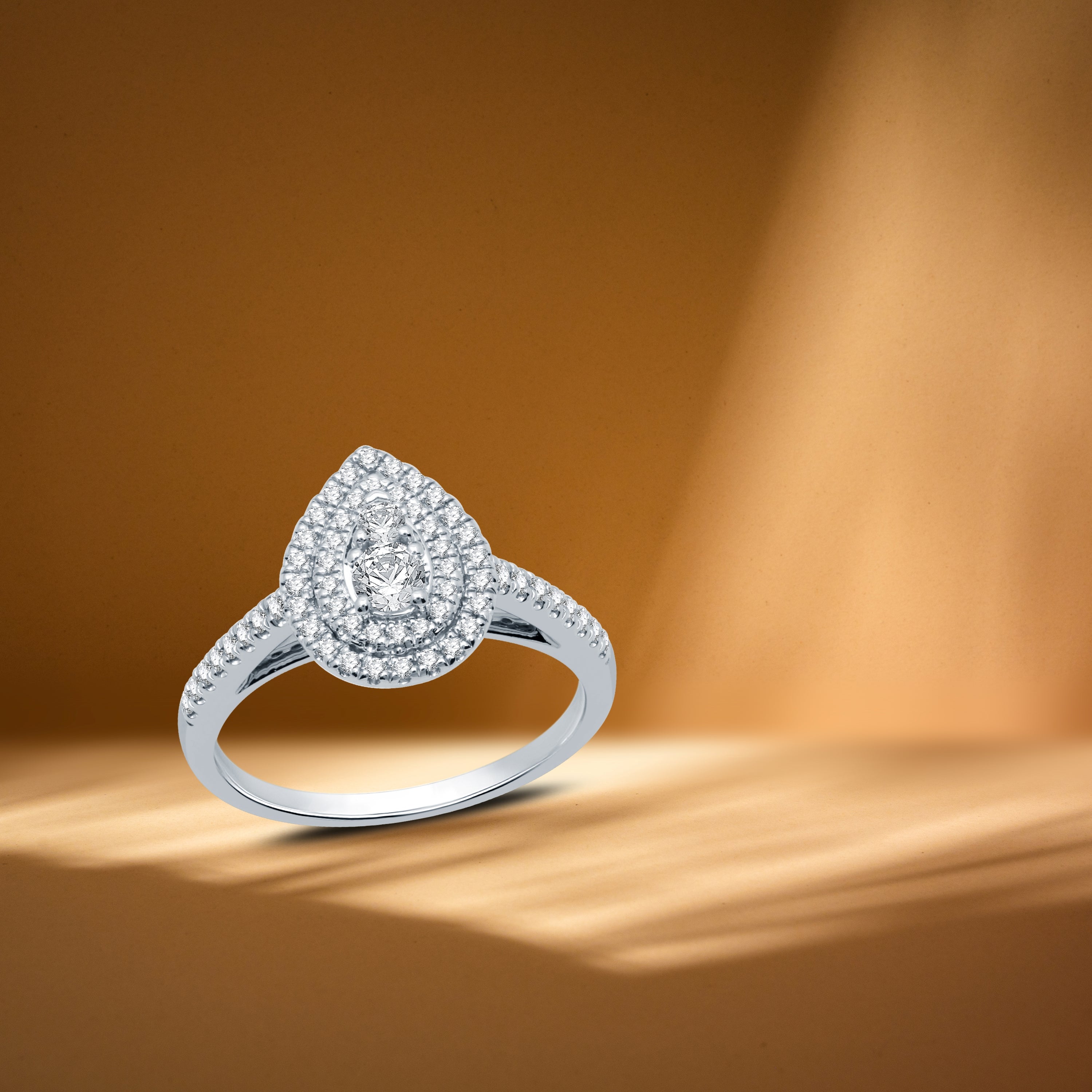 Pear Halo Diamond 10 Kt White Gold Engagement Ring N705